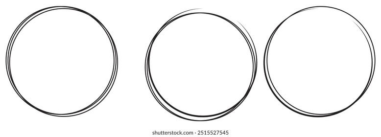 Hand drawn line circle sketch set. Doodle circles collection. Scribble round shape. Banner circle frames for text. Vector illustration.