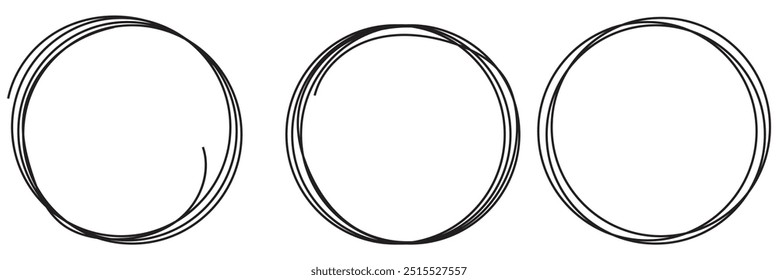 Hand drawn line circle sketch set. Doodle circles collection. Scribble round shape. Banner circle frames for text. Vector illustration.