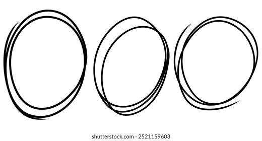 Conjunto de esbozo de círculo de línea dibujado a mano. Conjunto de colección Doodle circles. Garabato de forma redonda. Marcos circulares para texto.