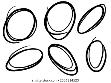 Hand drawn line circle sketch set. Doodle circles collection set. Scribble round shape. Circle frames for text.