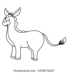 Hand drawn line continuous donkey isolated on white background. cartoon style vector illustration.