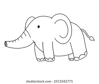 Hand drawn line continuous elephant isolated on white background. cartoon style vector illustration.
