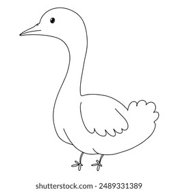 Hand drawn line continuous goose isolated on white background. cartoon style vector illustration.