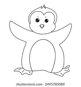 Handgezeichneter, durchgehender Pinguin einzeln auf weißem Hintergrund. Vektorgrafik im Cartoonstil.