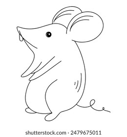 Hand drawn line continuous rat isolated on white background. cartoon style vector illustration.