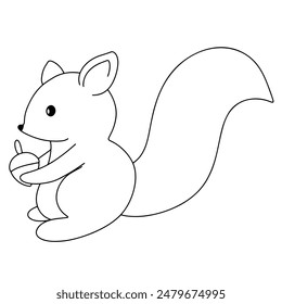 Hand drawn line continuous squirrel isolated on white background. cartoon style vector illustration.