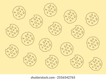 hand drawn line Cookie or biscuit with chocolate icon isolated seamless pattern background