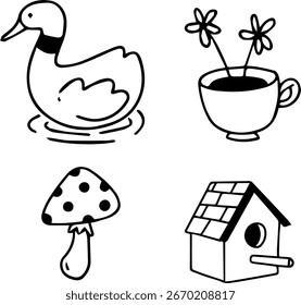 Hand drawn line cute doodle design for templates.