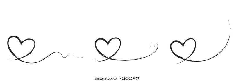 hand drawn line decor heart set. love and romantic decorations. sketchy vector elements for valentines design