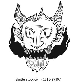 Hand drawn line devil head vector illustration.