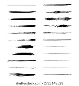 Vetor Divisor De Linha Desenhada À Mão, Traços De Tinta Ásperos, Linhas De Pincel Mínimas, Conjunto De Separador Grunge