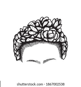 Hand drawn line and dot work frida kahlo and flower crown