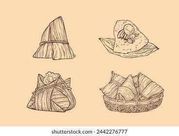 Hand drawn line dragon boat zongzi collection