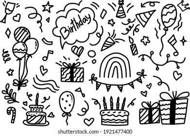 Hand drawn line drawing about birthday.