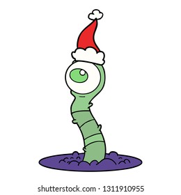 dibujo de línea dibujado a mano de un monstruo de pantano alienígena que lleva sombrero santa