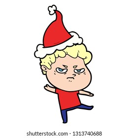 dibujo de una línea dibujada a mano de un hombre enojado que lleva sombrero santa
