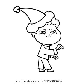 hand drawn line drawing of a angry man wearing santa hat