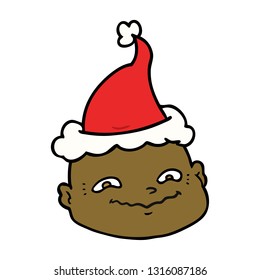 hand drawn line drawing of a bald man wearing santa hat