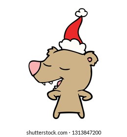 hand drawn line drawing of a bear wearing santa hat
