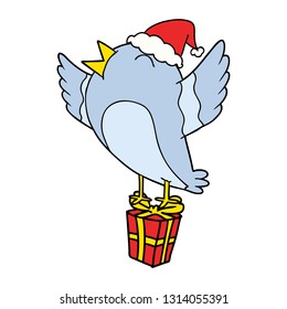 dibujo de una línea dibujada a mano de un pájaro que lleva sombrero santa