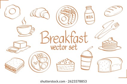 hand drawn line drawing breakfast graphic element vector set