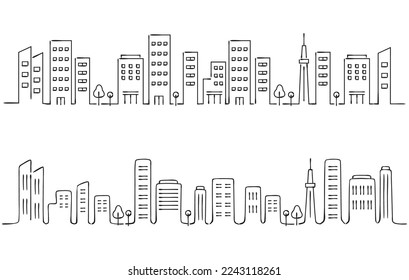 Hand drawn line drawing of building town