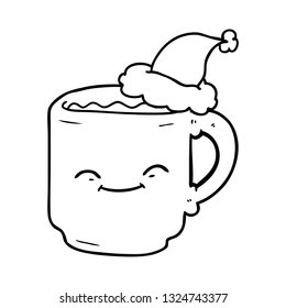 dibujo de una taza de café con sombrero santa dibujado a mano