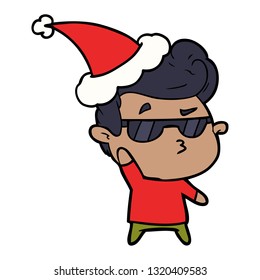 dibujo de una línea dibujada a mano de un tipo genial que lleva sombrero santa