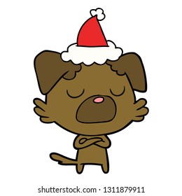 hand drawn line drawing of a dog wearing santa hat