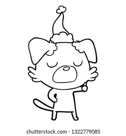hand drawn line drawing of a dog wearing santa hat