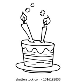 doodle de dibujo de línea dibujado a mano de una torta de cumpleaños
