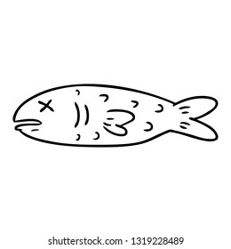doodle de dibujo de línea dibujado a mano de un pez muerto