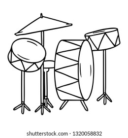 hand drawn line drawing doodle of a drum kit