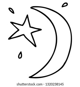 hand drawn line drawing doodle of the moon and a star
