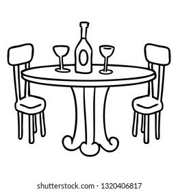 hand drawn line drawing doodle dinner table and drinks