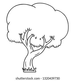 doodle de dibujo de línea dibujado a mano de un árbol de verano