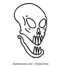hand drawn line drawing doodle of a skull head
