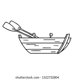 hand drawn line drawing doodle of a wooden row boat