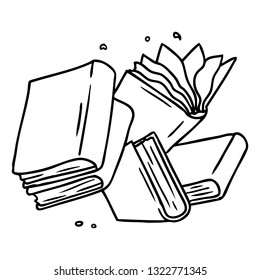 handgezeichnete Strichzeichnung einer Sammlung von Büchern