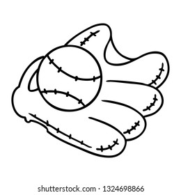 doodle de dibujo de línea dibujado a mano de un beisbol y guante