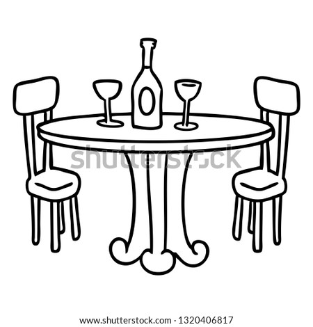 hand drawn line drawing doodle dinner table and drinks