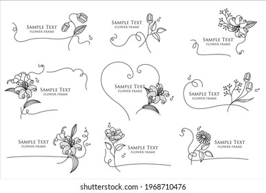 Hand drawn line drawing flower vector illustration set