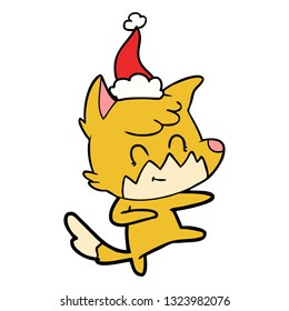 hand drawn line drawing of a friendly fox wearing santa hat
