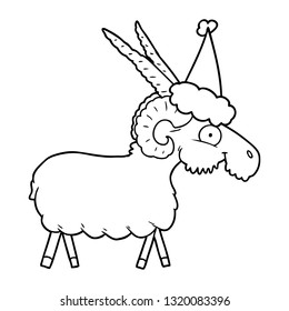 hand drawn line drawing of a goat wearing santa hat