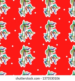 hand drawn line drawing  green leaf seamless pattern vector on orange  background