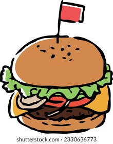 Hand drawn line drawing of a hamburger