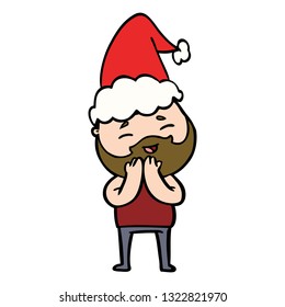 hand drawn line drawing of a happy bearded man wearing santa hat
