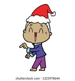 hand drawn line drawing of a happy old lady wearing santa hat