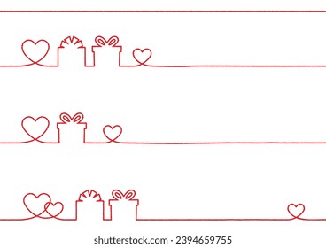Hand drawn line drawing illustration of simple red heart and present.