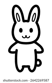 Hand drawn line drawing illustration of a rabbit character